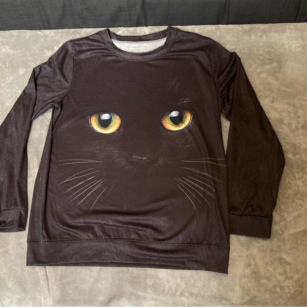 Photorealistic Black Cat Face Long Sleeve Shirt
